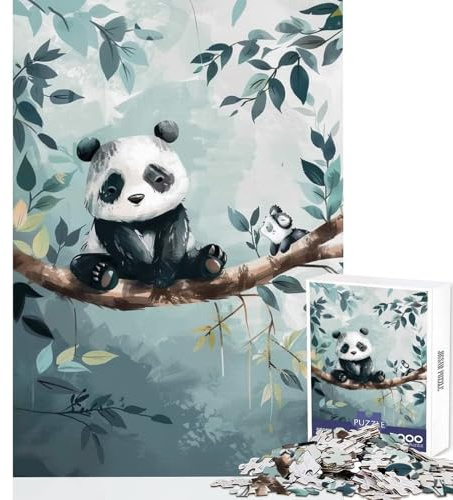 1000 Pieces Jigsaws Adults Puzzles Panda Family on A Tree Branch Jigsaws for Adults Puzzle Analysis And Logic Difficult And Challenge Educational Family Game (38x26cm)