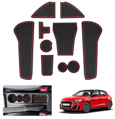 GAFAT Compatible con Audi A1 GB Sportback 2019-2025 2026 Alfombrillas Antideslizantes, Alfombrillas de Goma para Consola Central, Portavasos, Costura de Puerta, A1 GB Accesorios (Rojo)