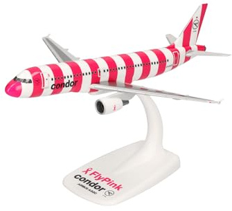 Herpa Snap-Fit Modellflugzeug Condor Airbus A320 FlyPink Plane, Miniatur im Maßstab 1:200, Sammlerstück, Modell mit Standfuß, Kunststoff