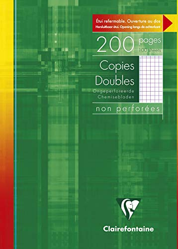 Clairefontaine 5722C Un Étui de Copies Doubles non Perforées - A4 21x29,7 cm - 200 Pages Petits Carreaux - Papier Blanc 90 g - Étui Réutilisable