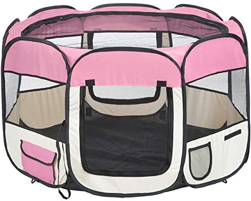 tectake® Box per Animali in Poliestere, Tenda Box per Cani, Recinto per Piccoli Animali, Struttura in Acciaio, Facile da Montare con Sistema Pop-Up, Borsa per Trasporto Inclusa - Rosa