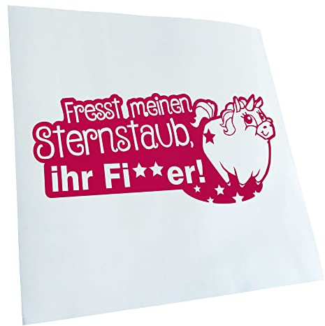 Kiwistar - Autoaufkleber - Einhorn - fresst Sternenstaub - Pink - 20x9cm - Heckscheibe Auto Aufkleber wetterfest für Kfz LKW Mofa Truck - Sticker außen selbstklebend Tuning Zubehör für Fenster