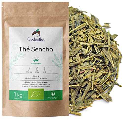 Chabiothé - Thé vert nature Sencha Bio 1kg - conditionné en France - thé vert en vrac vendu au kilo - Origine Chine