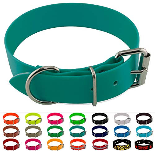 LENNIE BioThane Halsband, Edelstahl-Rollschnalle, 38 mm breit, Größe 45-55 cm, Petrol/Teal, Aufdruck möglich