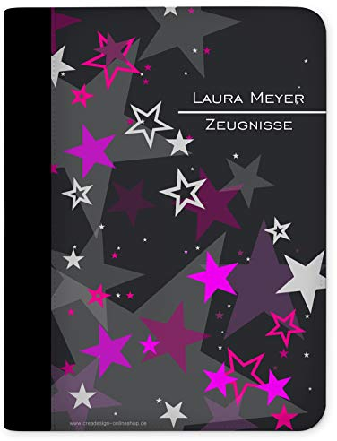 CreaDesign Customize A4 Zeugnismappe für Kinder 26,7x32,7x1 cm, Sichtbuch mit 10 Klarsichthüllen, erweiterbar auf bis zu 20 Taschen, Rosa Sterne Design, Dokumentenmappe für Schüler