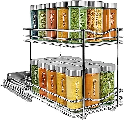 LYNK PROFESSIONAL® Ausziehbares Gewürzregal für Schrank – 16,5 cm breit – ausziehbares Gewürzregal – 2 Ebenen, Chrom
