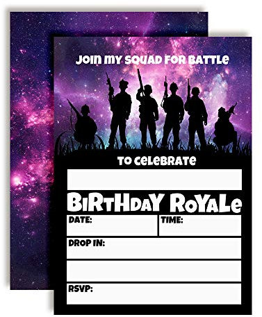 Galaxy Fort Battle Video Gaming Birthday Party Invitations, 20 5x7 Fill In Cards with Twenty White Envelopes by AmandaCreation Video Gaming Party Supplies