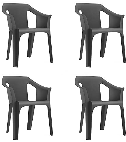 garbar Cool Set 4 Silla con Brazos Exterior | jardín, terraza, balcón, Picnic, Camping, Catering, Eventos, reuniones | diseño, Ligero, apilable | Gris Oscuro