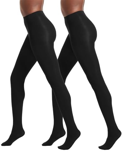 No Nonsense Women's Super Opaque Control-top Tights, Black/Black, Medium (Pack of 2)