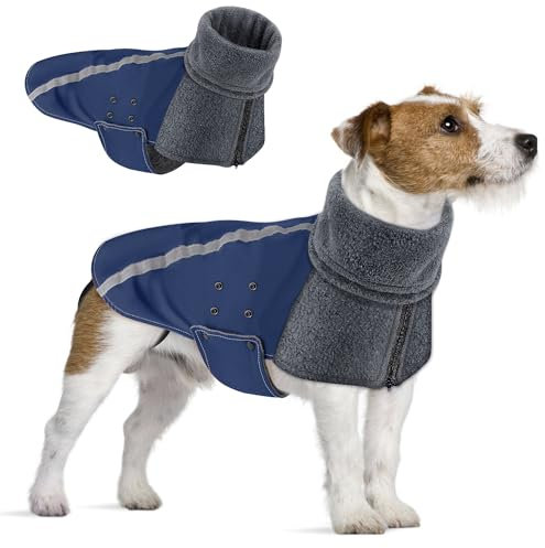 SlowTon Wintermantel für Hunde, Warmes Futter aus Polar Fleece Außenjacke für Hunde mit Rollkragenschal Reflexstreifen Einstellbar Wasserdicht Winddicht Welpenweste Weiches Haustier-Outfit für kleine