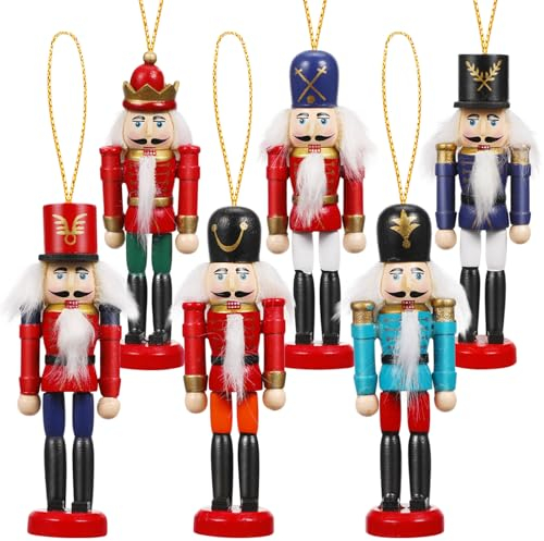 VALICLUD 6Pcs Weihnachten Nussknacker Ornament Mini Nussknacker Soldat Figuren Spielzeug Weihnachtsbaum Hängen Dekorationen Kamin Regal Tisch Herzstück Party Liefert Gefälligkeiten