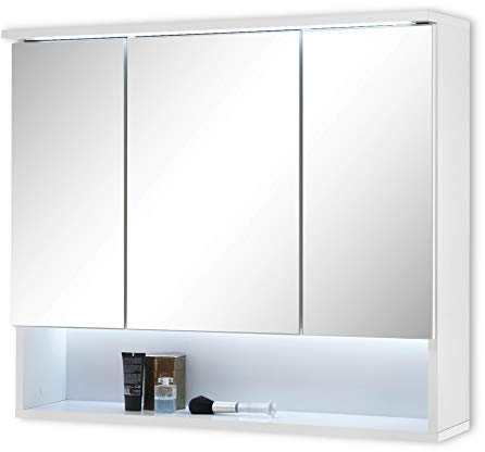 Stella Trading BEST Armoire de salle de bains avec éclairage LED en blanc - miroir de salle de bain armoire avec beaucoup d'espace de rangement - 80 x 70 x 21 cm (L/H/P)