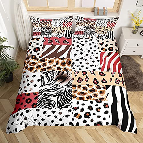 Loussiesd Leopard Drucken Bettbezug Set Zebra Giraffe Leopard Tiger Streifen Drucken Bettwäsche Set 155x220cm Safaritiere Betten Set Farbenfrohe Raumdeko Tierwelt Stil Dekor mit 1 Kissenbezug