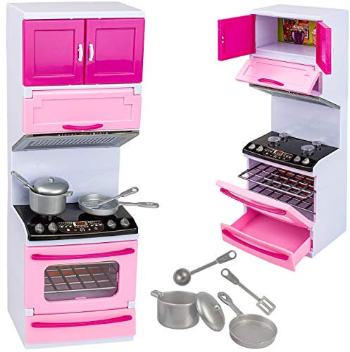 Puppenhaus Möbel - Sound & Licht - Modellwahl - 31 cm groß - Backofen + Herd - mit Zubehör - Miniatur Puppenstube Küche - passend für alle gängigen Modepuppen..
