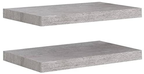 vidaXL 2X Etagères Murales Flottantes Etagères Suspendues Supports Muraux Salon Salle de Séjour Maison Intérieur Gris Béton 50x23x3,8 cm MDF