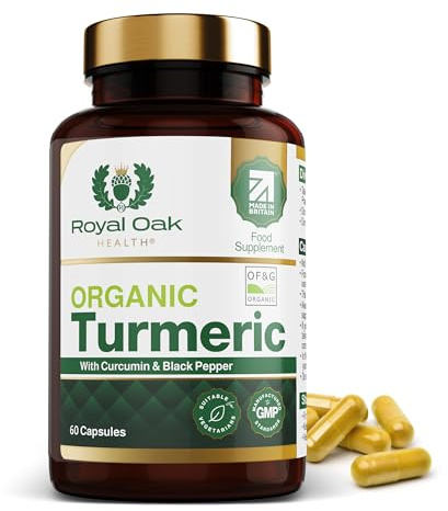 Organic Turmeric and Black Pepper Capsules with 95% Curcumin, tumeric Supplements high Strength, Certified Organic by Soil Association, 60 Vegan Capsules