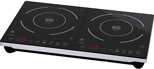 Tarrington House Doppia Piastra a Induzione DIC3440ABS, Piano in Vetroceramica, 3400 W, 2 Pannelli di Controllo, Temperatura max. 240°C, Rilevamento Automatico della Padella, Display LED, Timer