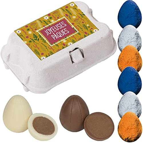 Chocolat de Pâques - Mini Boîte de 6 Oeufs de Pâques Fourrés Praliné - 3 Parfums - Fabriqué en France par Chocolat de Mariage - 87 Gr