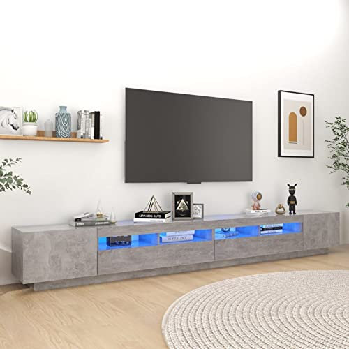 Gecheer Mueble para TV con Luces LED Mesas para TV 2 en 1 Mueble TV Salón Mesa Televisión Mueble Comedor Televisor Bajo de Estilo de Moderno Gris hormigón 300x35x40 cm,Función luz LED RGB