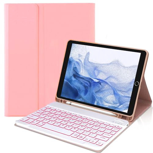 Custodia per tastiera per Samsung Galaxy Tab S7 FE/S7 Plus/S7+ 12.4 2021/2020 (SM-T730/T733/T736/T738)/S8 Plus/S8+ 12.4 2022, custodia per tastiera Bluetooth wireless rimovibile con portapenne (rosa)