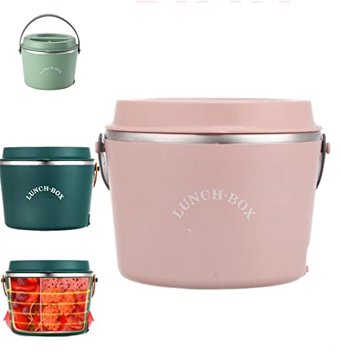 Fiambrera eléctrica, Contenedor calentador de alimentos con acero inoxidable de grado alimenticio 1.2l Comida de calefacción Mini olla arrocera Fiambrera térmica para uso en viajes de oficina,Pink