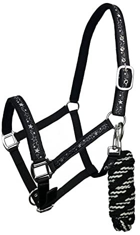 York Halfter Bella mit Führstrick Pferdehalfter mit Strick Halfterset (Cob, schwarz-grau)