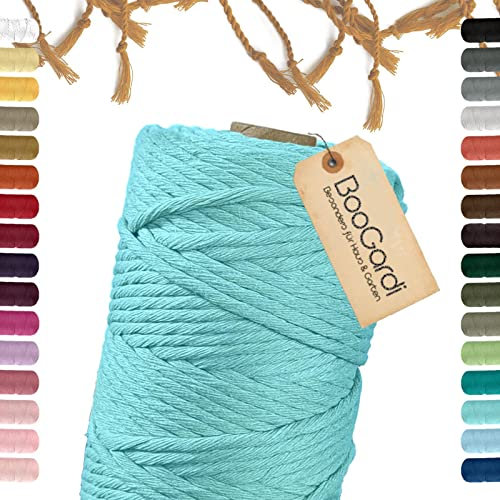 BooGardi Makramee Garn · viele Farben · Cyan 5mm x 100m · 3mm oder 5mm · Wollgarn · kreatives knüpfen weben Stricken · DIY Boho Garn