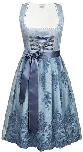 Edelnice Trachtenmode Midi Dirndl hellblau Cloe inkl. Spitzen Dirndlschürze und Charivari Gr. 38