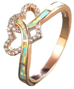 Boho Femme Cristal Bague En Pierre Classique Rose Et Or Couleur Couronne Anneaux De Mariage Pour Les Femmes Blanc Opale De Feu Amour Coeur Bague De Fiançailles