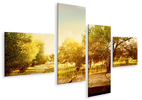 islandburner Bild auf Leinwand Olivenbaumgarten Holztisch Ölproduktion Bäume Landschaft Bilder Wandbilder Poster GAXV-4LP