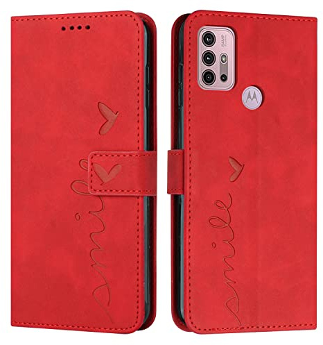 EATCYE Kompatibel mit Motorola Moto G30 / G10 / G10 Power Hülle, Klapphülle PU Leder Brieftasche Schutzhülle [Kartenfach][Ständer], Handyhülle für Motorola Moto G30/G10/G10 Power (#Rot)