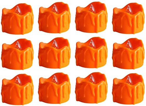 Stronrive Halloween Tea Light,12 Pack Orange LED Tea Light Candles - Flickering Flameless Candles Battery Operated for Halloween, and Theme Parties