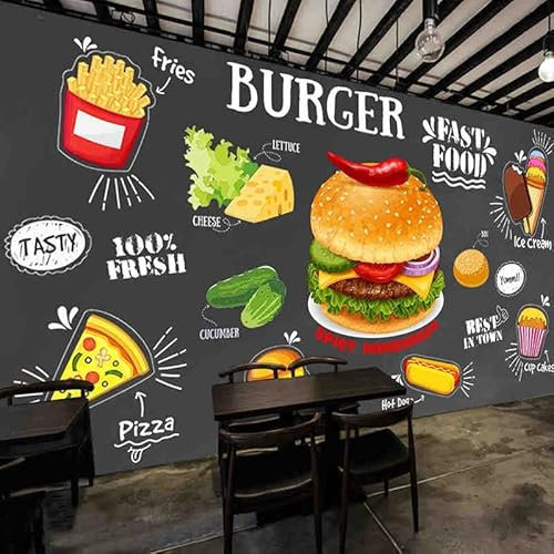 Benutzerdefinierte Tapete Retro Schwarze Wand Brathähnchen Burger Gourmet Poster Restaurant Küche Fototapete Tapete 3D