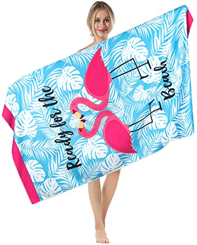 TEUEN Strandtuch Groß 180 x 90cm, Frottee Badetuch Strandhandtuch Leichtgewicht Farbenfrohes Handtuch Strand Dünn - Geeignet Sauna Fitnessstudio Reise(Rosa Flamingo)