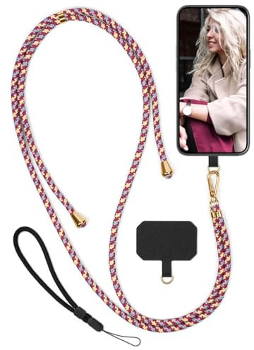 moex Unleash für Samsung Galaxy J5 (2017) Handyband zum Umhängen ohne Hülle, Handykette Universal mit Karabiner, Handy Band abnehmbar, Kette mit Pad für Handyhülle, Candy, Gold