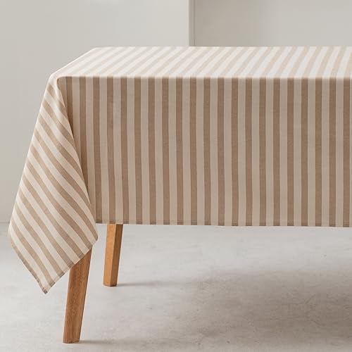 GAMUSI Tischdecke, rechteckig, gestreift, Beige, wasserdicht, Stoff, 100 % Baumwolle, waschbar, Innen- und Außenbereich, 140 x 180 cm