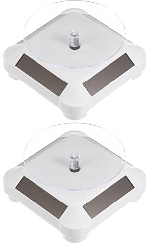 sourcing map 2pcs Solar Display Stand Turntable 3.54 Plate Dia 360° Two-Way Rotating ABS Plastic Automatic Revolving Display for 3D Print Jewelry Displaying, White