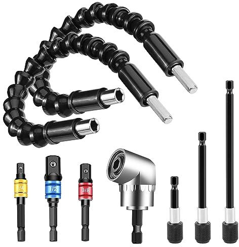 Taladro de ángulo recto 105 °Extensión ángulo + 3 adaptador de enchufe vástago hexagonal + 3 vástago hexagonal magnética destornillador + 2 broca de extensión de ángulo flexibl