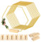 10 Stück Sechseckig Metall-Blumenreifen mit 10 Hexagon Holzständer, Metall Kranzring Gold Metall Deko Ringe mit Holzständer, für DIY Hochzeits Tischkranz Dekoration und Makramee Handwerk (Sechseckig)