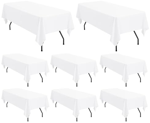 8 Packungen weiße Polyester-Tischdecken, 153 x 320 cm, für 2,4 m große rechteckige Tische, waschbare rechteckige Polyester-Tischdecke, weiße Tischdecke für Hochzeit, Bankett, Veranstaltung, Party