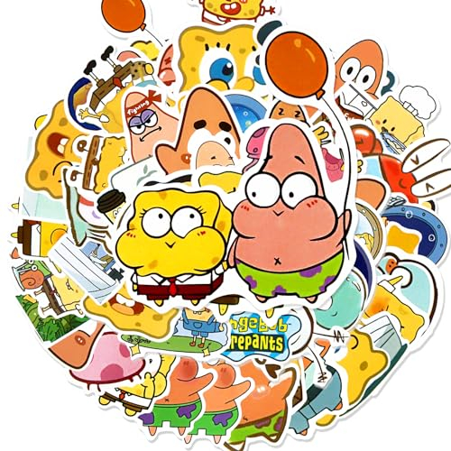 Aufkleber Kinder, 110 Stück Spongebob Sticker Set, Wasserfest kawaii Stickers für Koffer Skateboard Laptop Kühlschrank DIY Tiersticker, Bulk-Aufkleber für Kindergeburtstag Mitgebsel Festival