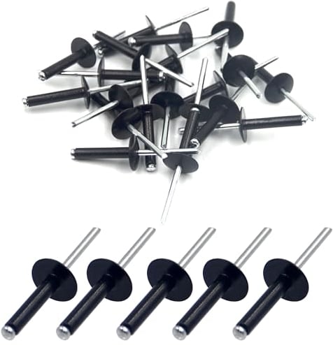 BESTYCHAO 50 rivets aveugles en aluminium à large bride 4.8mm x 20mm, paquet de 50 (Noir)