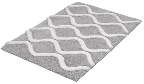 Kleine Wolke Badteppich Piana Auster 60 x 90 cm | OEKO-TEX zertifiziert, rutschhemmende Unterseite, für Fußbodenheizung, maschinenwaschbar, 100% Polyester