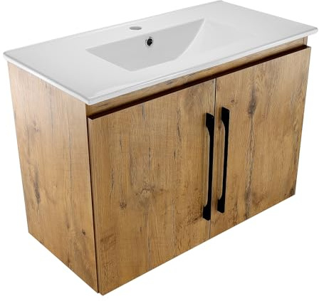 paplinskimoebel badezimmerwandschrank, badezimmerschrank mit waschbecken 80 x 39 x 56 cm, Kleiner waschbeckenschrank, gästebadschrank in Eiche Lancelot
