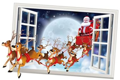 Cabilock 2019 adesivi da parete natalizi adesivi murali natalizi finta finestra di Babbo Natale adesivo da parete inferriate per finestre vetrofanie natalizie etichetta