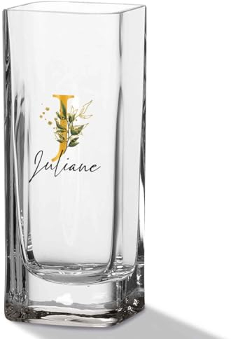GRAVURZEILE Blumenvase mit Initialen - Personalisiert mit Namen & Monogramm - Moderne Vase mit UV Druck - Personalisierte Geschenke für Frauen Größe 20 x 8 cm