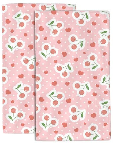 Wotinsi Kawaii Kirschen Badetücher, weich, saugfähig, für Küche, Sport, Fitnessstudio, Yoga, Heimdekoration, 35,6 x 71,1 cm, 2 Stück