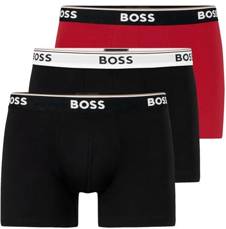 BOSS Herren Power Long Boxer Unterhosen Cotton Stretch 3er Pack, Farbe:Mehrfarbig, Wäschegröße:XL, Artikel:-998 Black/Black Multi/red
