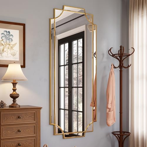 Kelly Miller Großer goldener Ganzkörperspiegel für die Wand, 152,4 x 76,2 cm, Ganzkörperspiegel, abgeschrägt, gewellt, modern, elegant, Heimdekoration für Schlafzimmer, Wohnzimmer, Badezimmer,