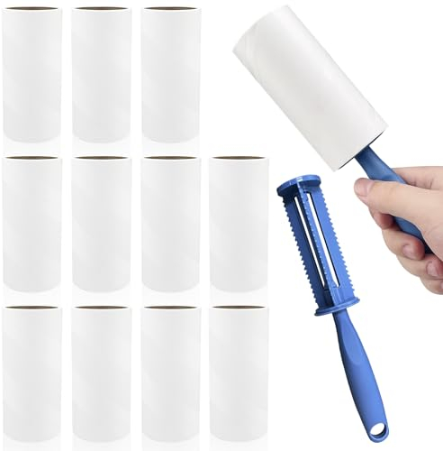 Baxcdyswe Quita Pelos Mascota 720 Hojas, 12 Rollos Rodillo Quitapelos Mascotas + 2 Mangos, Rodillo Quitapelusas para Quitar Pelusas y Pelos de Animales de la Ropa, Polvo, el Cabello, Alfombras